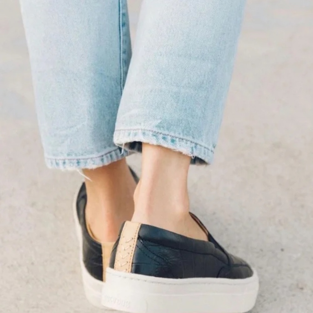 Soludos Black Embossed Croc Bondi Platform Sneaker